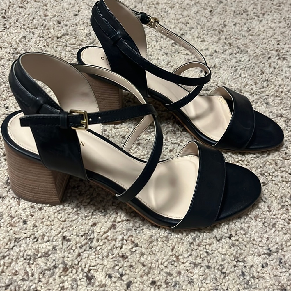 Cole Haan Black Strappy Block Heeled Sandals 8